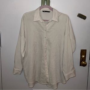 Zara white corduroy button down shirt, size L